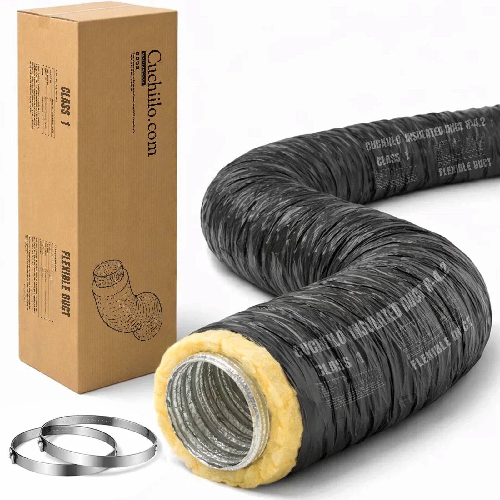 4 Inch Rectangular Duct 4 Inch Insulated Flexible Duct 25 FT, R4 HVAC Flex Duct with Black Jac ...
